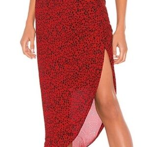BB Dakota Red Asymmetrical Leopard Skirt